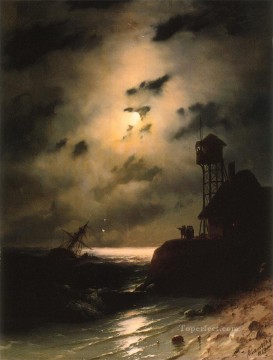 月明かりに照らされた海景ボートと難破船イワン・アイヴァゾフスキー Oil Paintings
